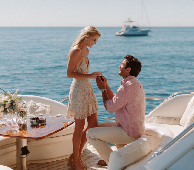 Couple celebrating engagement at sea with Atlantic Yacht Charter